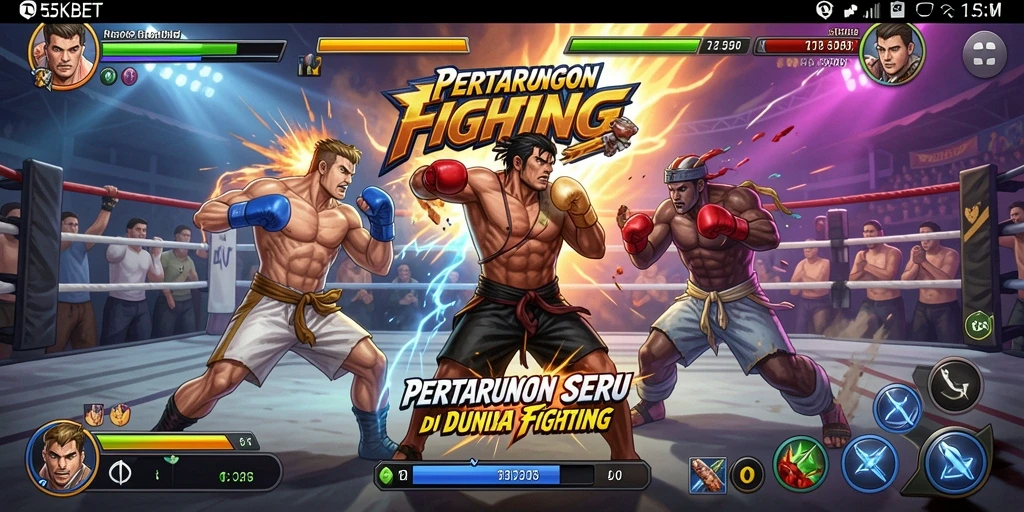 Tampilan pertarungan intens di 55KBET dengan karakter yang beraksi.