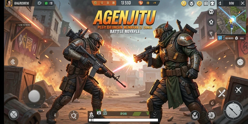Gameplay AGENJITU menampilkan aksi menegangkan dalam pertarungan Battle Royale.