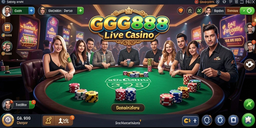 Screenshot GGG888 menampilkan dealer langsung dan permainan seru.