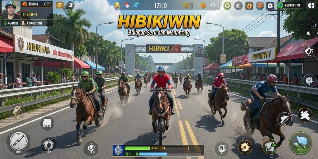 Screenshot HIBIKIWIN menampilkan aksi balapan yang mendebarkan.