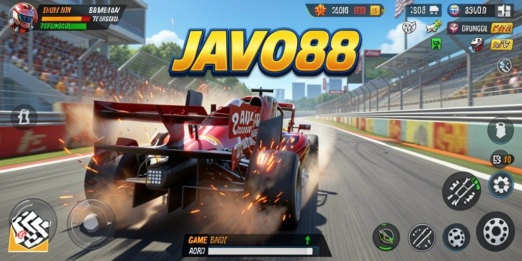 Gameplay Racing seru dengan mobil balap yang cepat dan trek menantang.