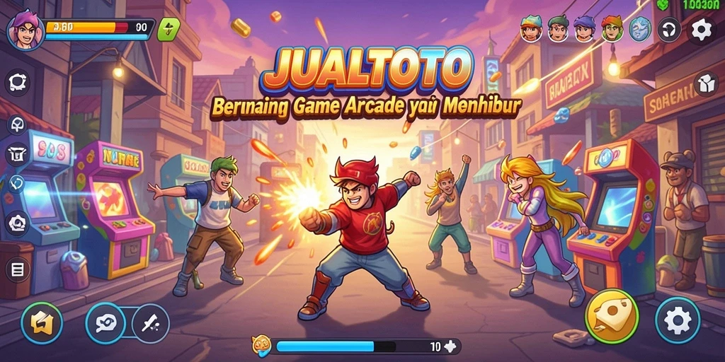 Screenshot utama JUALTOTO menampilkan aksi seru dalam gameplay Arcade.