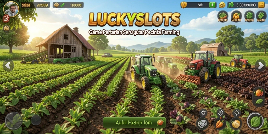 Tampilan gameplay menarik dalam LUCKYSLOTS saat bertani.