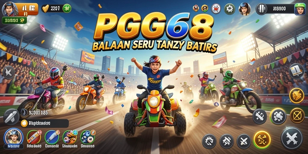 Tampilan gameplay intens PGG68 saat balapan seru di trek.