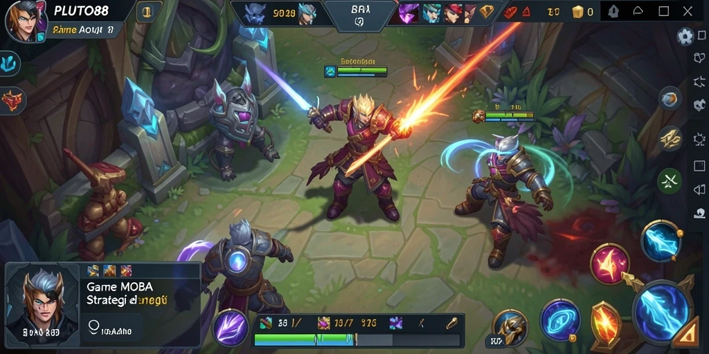 Tampilan gameplay seru dan dinamis dari PLUTO88 di medan perang MOBA.