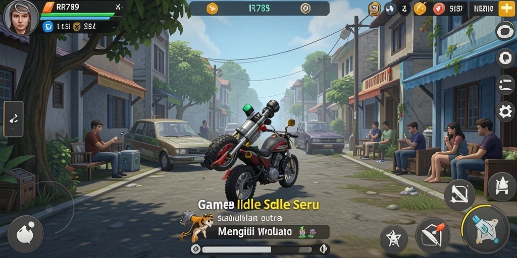 Screenshot gameplay RR789 menampilkan karakter yang sedang bekerja secara otomatis.