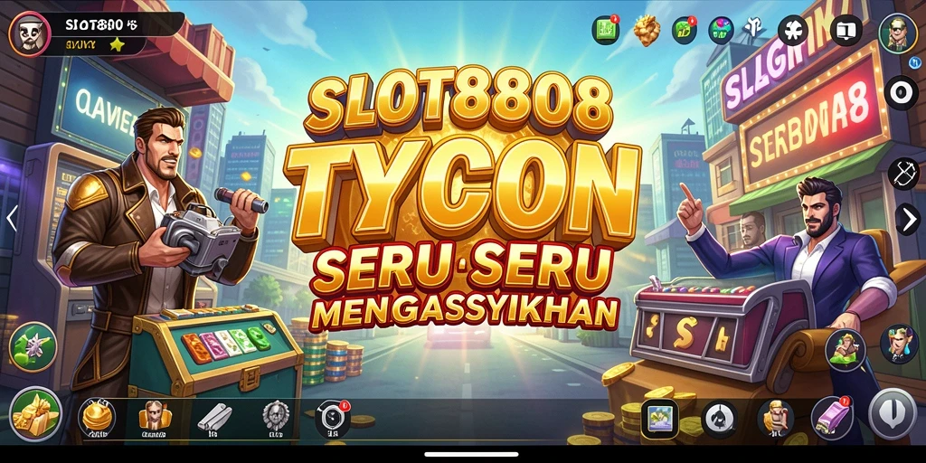 Screenshot utama menampilkan gameplay seru di SLOT8808 dengan berbagai pilihan bisnis.