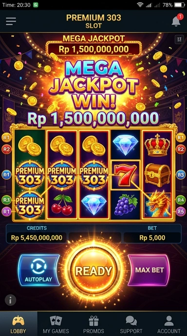 Cuplikan aplikasi premium303 dengan menu yang mudah diakses.